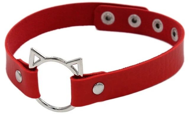 Ras du cou cuir synthétique – Tête de Chat 2 Ras du cou cuir synthétique avec tête de chat argenté