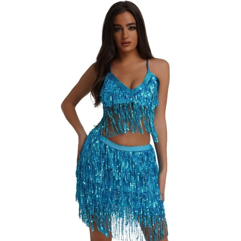 Tenue danse latine femme – 2 pièces | 7 couleurs au choix | Taille unique 2 tenue danse latine femme bleu ciel