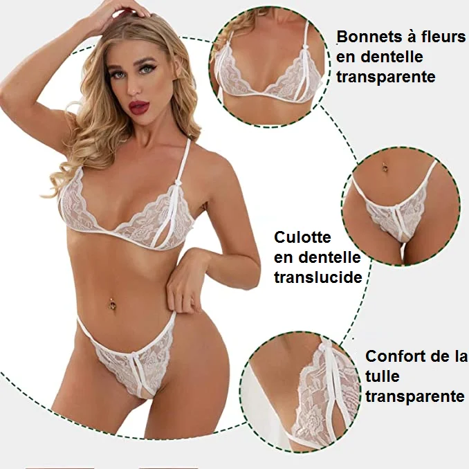 Ensemble lingerie coquine (Soutien-gorge et string ouverts) 3 Ensemble lingerie ouvert 100% érotique
