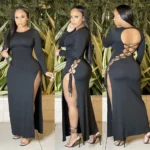 Robe longue noire fendue