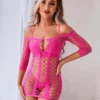 robe maille ajourée rose