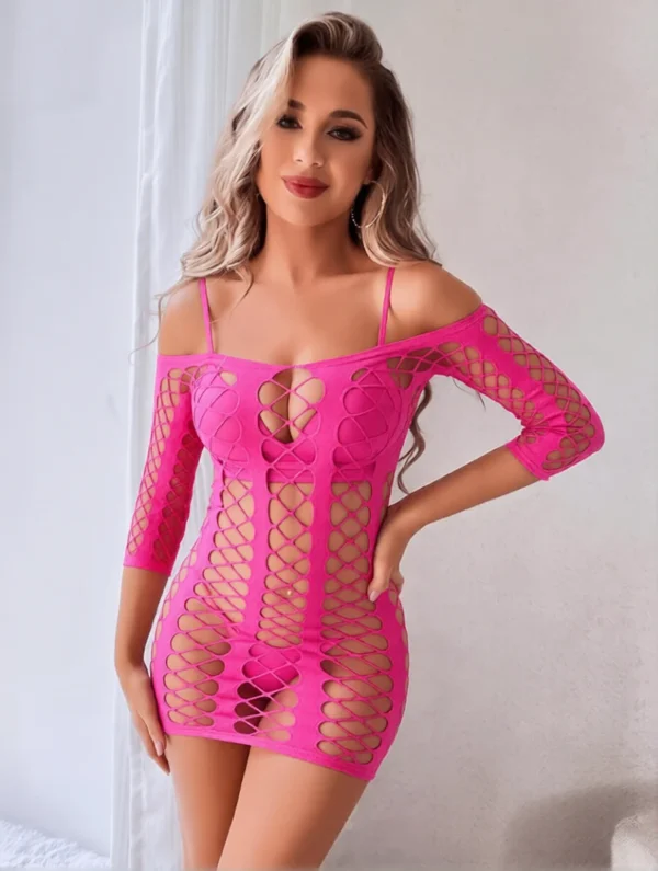 robe maille ajourée rose