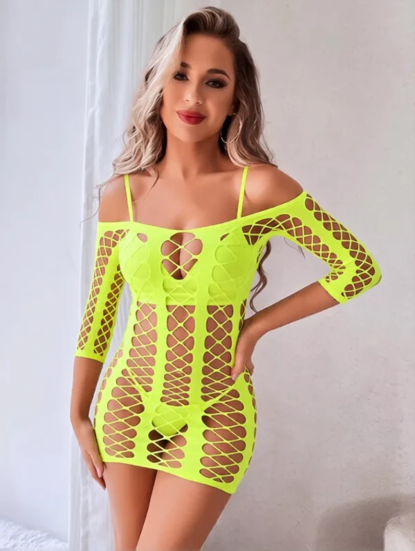 robe maille ajourée vert fluo