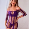 robe maille ajourée violette